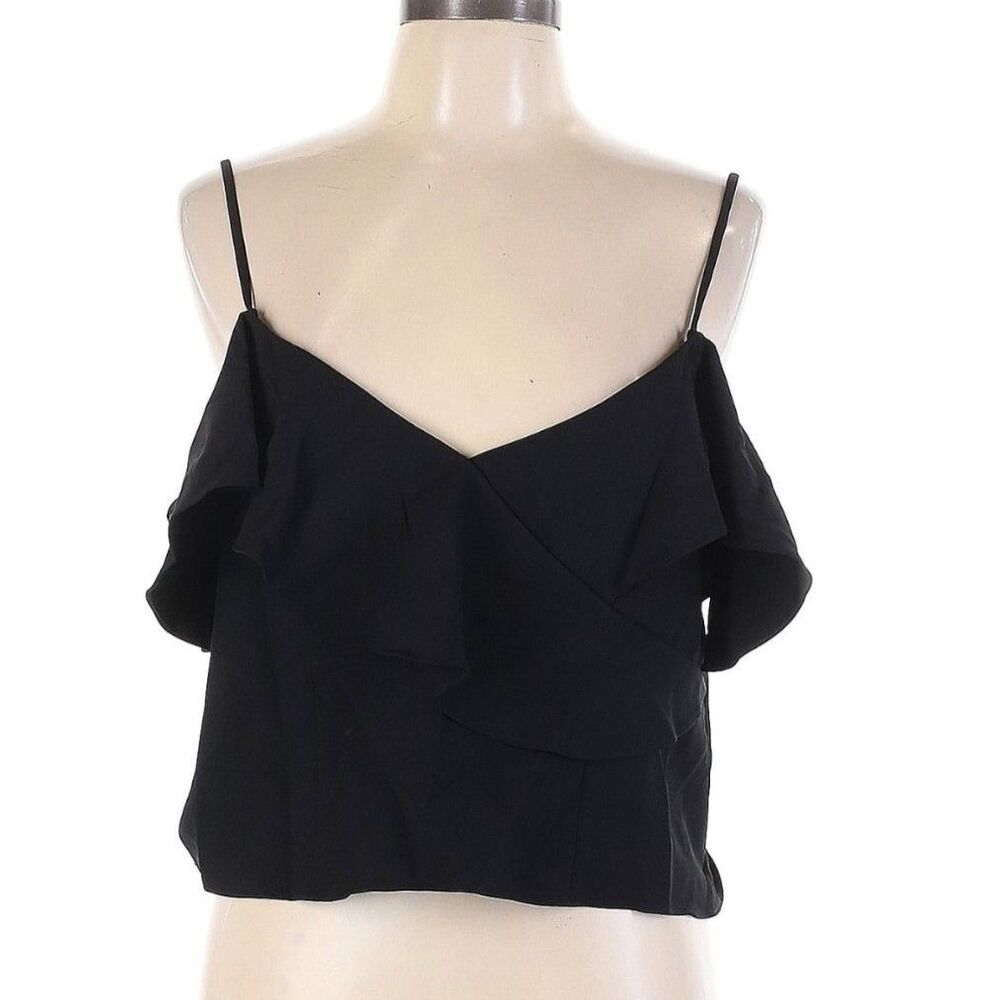 Jay Godfrey NWOT Black Ruffle Off Shoulder Crop Top | Size 12